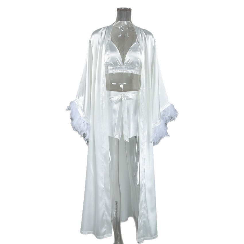 Three Set Feather Trim Robe Eu - Bathrobe review and price